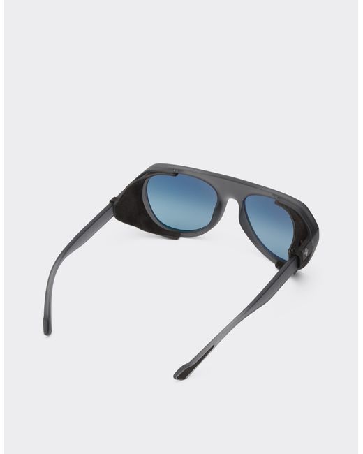 Ferrari Blue Matt Sunglasses With Leather Details And Polarised Lenses