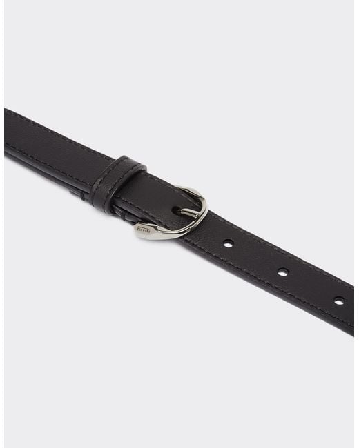 Ferrari Black Thin Leather Belt With Prancing Horse Detail
