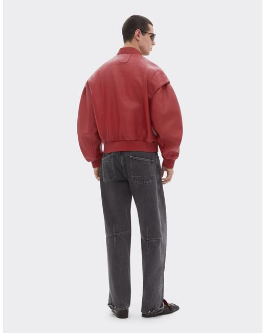 Ferrari Red Rubberized Nappa Leather Bomber Jacket for men