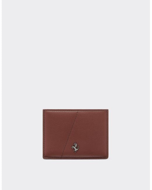 Ferrari Purple Leather Card Case With Diagonal Stitching for men