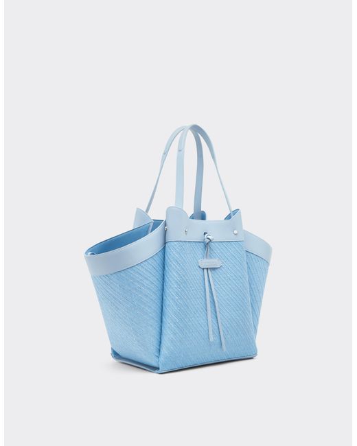 Ferrari Blue Large Raffia And Leather Tote Bag