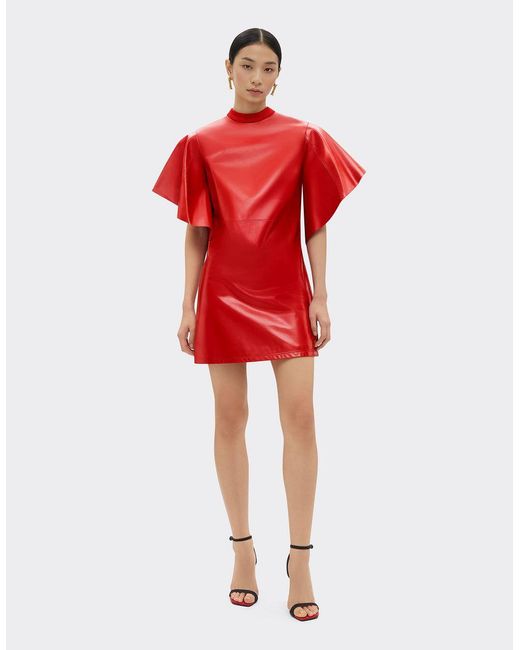 Ferrari Red Short Dress In Mirror-effect Leather