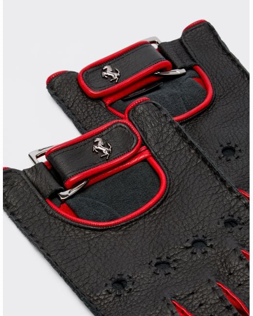 Ferrari White Leather Driving Gloves With Prancing Horse Detail