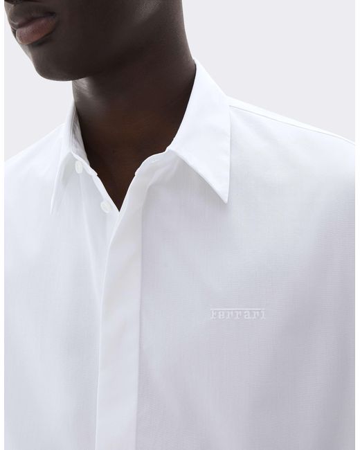 Ferrari White Cotton Poplin Shirt With Embroidery for men