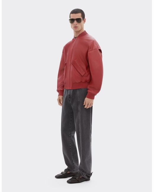 Ferrari Red Rubberized Nappa Leather Bomber Jacket for men
