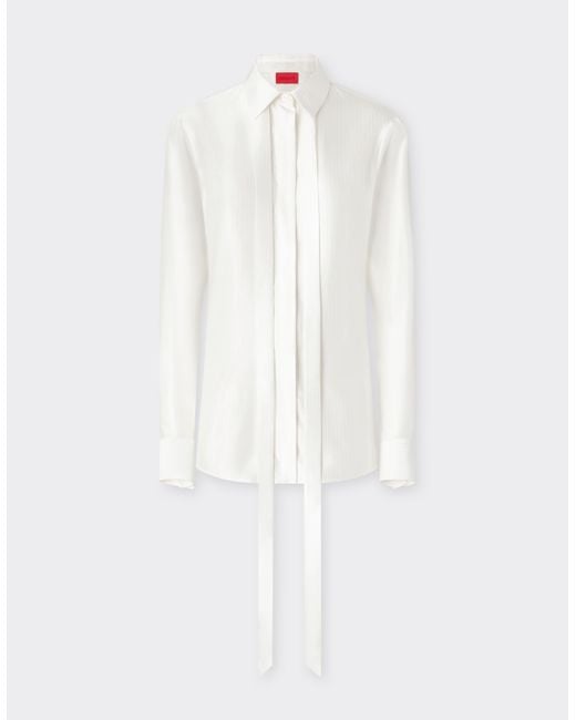 Ferrari White Satin Shirt With Micro-Stripe Pattern