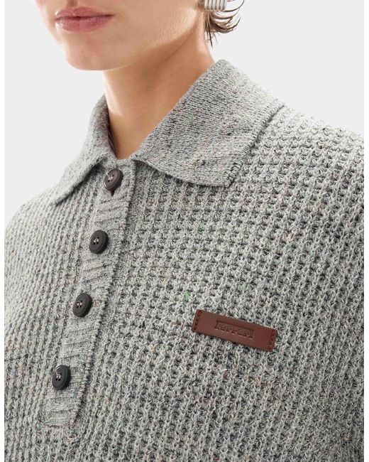 Ferrari Gray Long-Sleeved Denim-Effect Polo Shirt