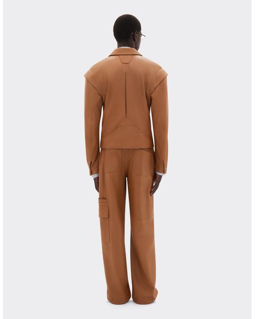 Ferrari Brown Deer-Effect Nappa Leather Cargo Pants for men