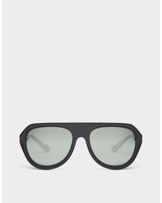 Ferrari Gray Black Sunglasses With Leather Details And Polarized Mirrored Lenses