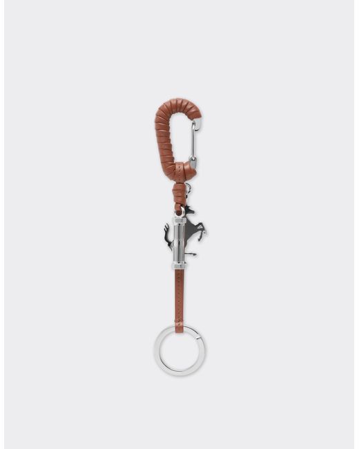 Ferrari White Metal And Leather Keyring With Charm