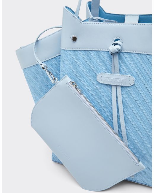 Ferrari Blue Large Raffia And Leather Tote Bag