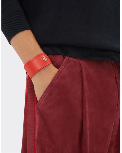 Ferrari Red Smooth Leather Slap Bracelet