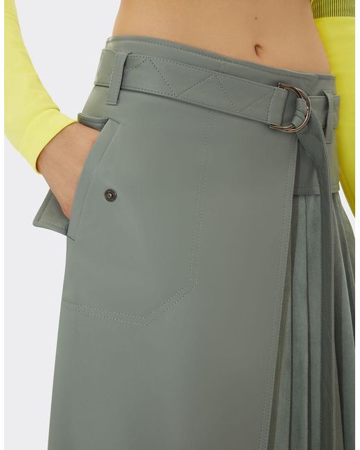 Ferrari Gray Pleated Suede And Leather Skirt
