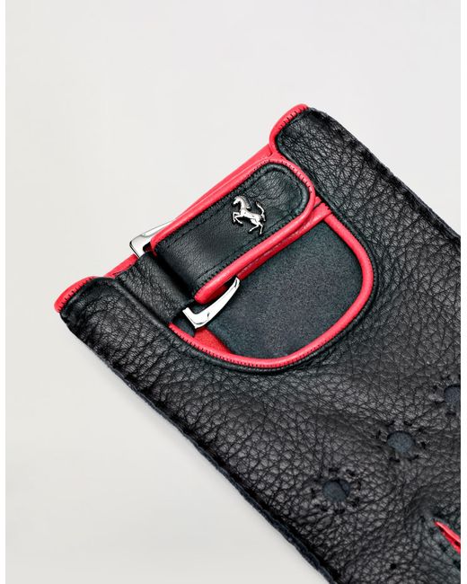Ferrari White Leather Driving Gloves With Prancing Horse Detail