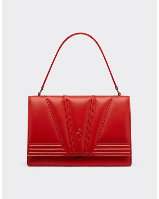 Ferrari Red Leather Gt Bag With Top Handle And 3d Motifs
