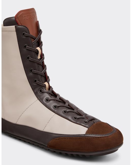 Ferrari White Nappa Leather, Suede And Stretch Fabric High-Top Driver Sneaker for men