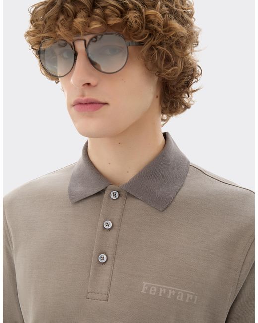 Ferrari Gray Cotton Polo Shirt With Logo for men