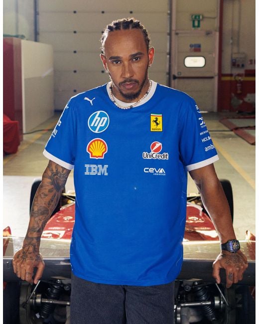 Ferrari Blue Puma For Scuderia Hp 2025 Monza Replica T-Shirt for men