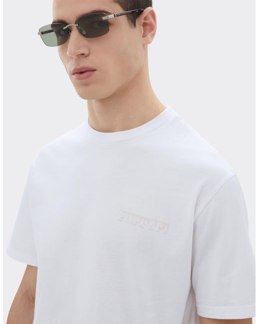 Ferrari White Cotton T-Shirt With Logo for men