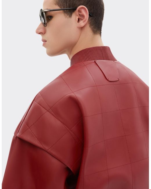 Ferrari Red Rubberized Nappa Leather Bomber Jacket for men