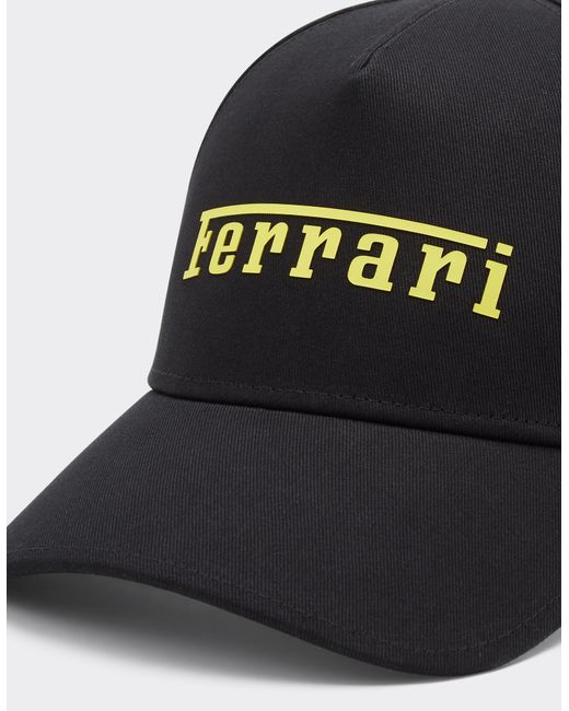 Ferrari Black Baseball Cap With Rubberized Logo