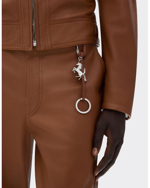 Ferrari White Metal And Leather Keyring With Charm