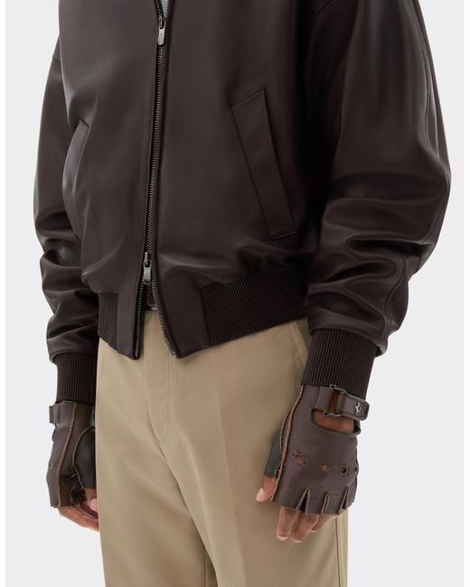 Ferrari Brown Fingerless Leather Driving Gloves for men