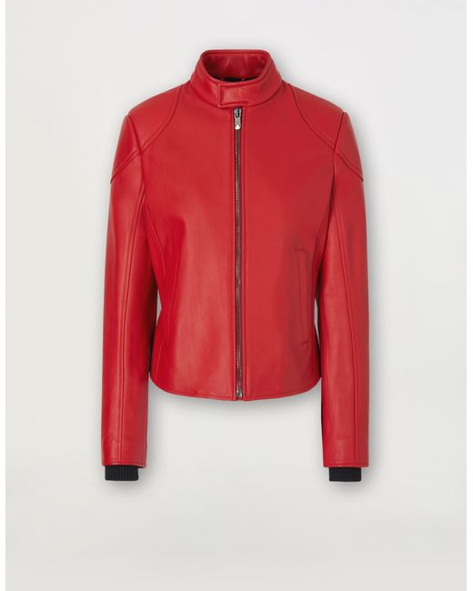 Ferrari Red Leather Jacket With Padded Shoulders for men
