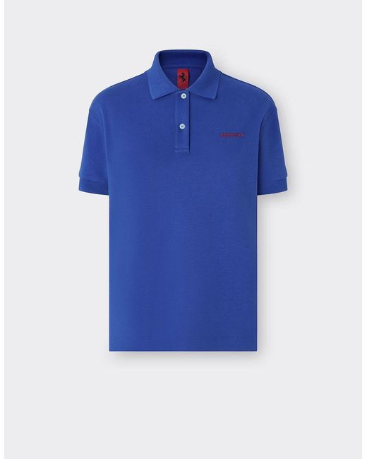 Ferrari Blue Cotton Polo Shirt With Silicone Logo