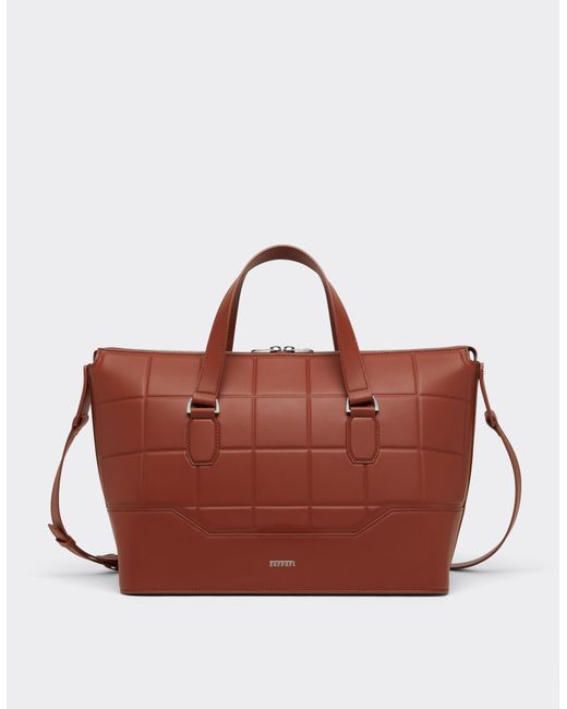 Ferrari Brown Leather Duffle Bag for men