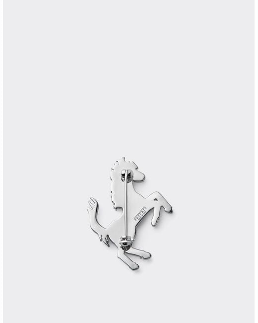 Ferrari White Small Prancing Horse Brooch With Rhinestones