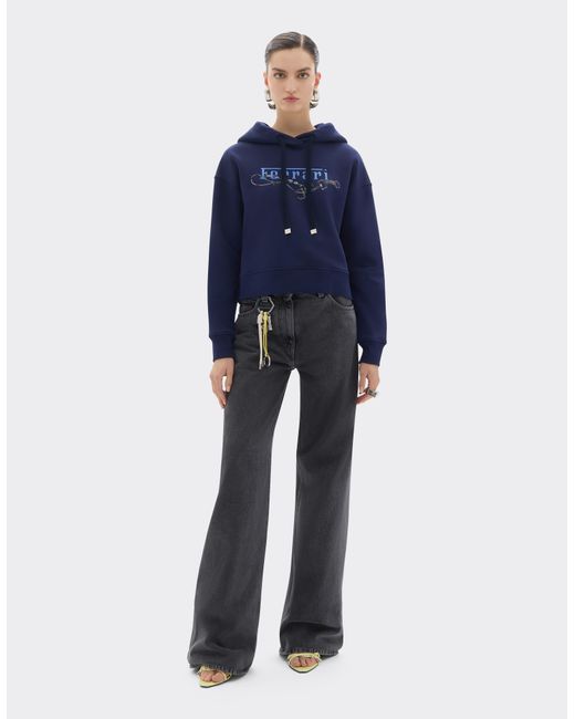 Ferrari Blue Hooded Sweatshirt With Embroidery
