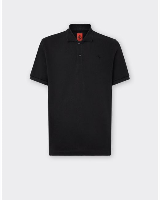 Ferrari Black Organic Cotton Piqué Polo Shirt With Prancing Horse for men