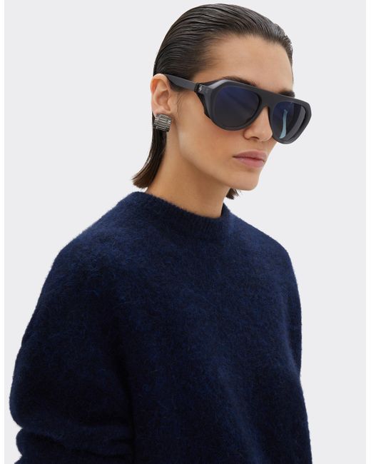 Ferrari Blue Matt Sunglasses With Leather Details And Polarised Lenses