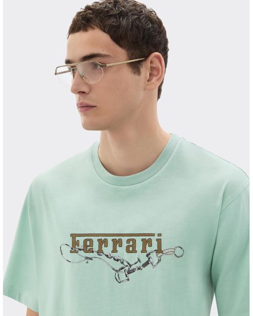 Ferrari Green Cotton T-Shirt With Embroidery for men