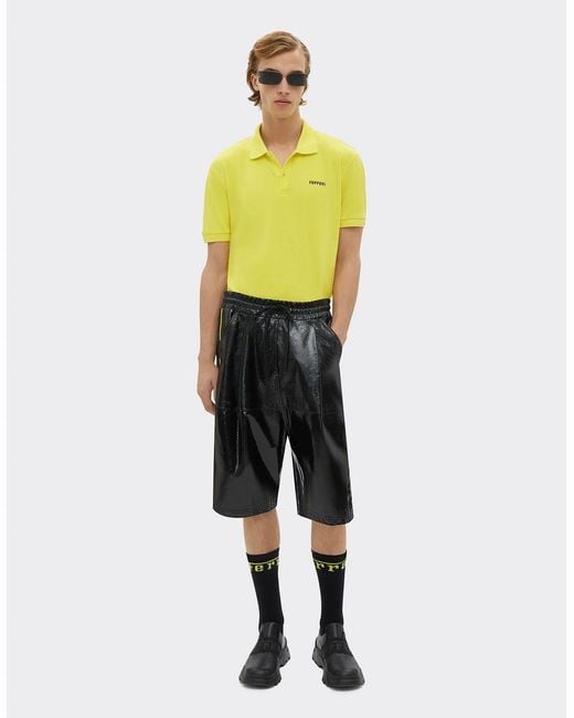 Ferrari Yellow Short-sleeve Cotton Polo Shirt With Logo for men