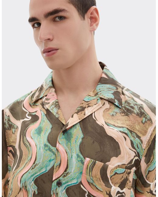 Ferrari White Silk Shirt With Marble Horse Print for men