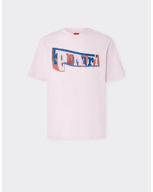 Ferrari Pink T-Shirt With Color Block Logo Print for men
