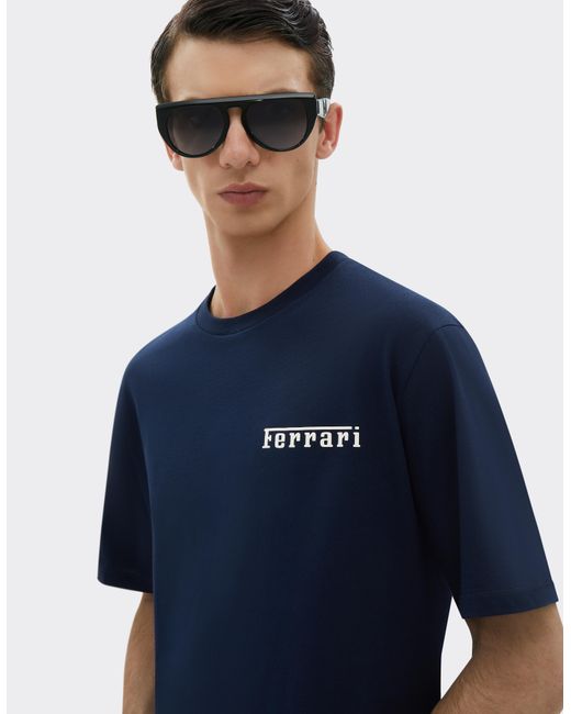 Ferrari Blue Cotton T-Shirt With Logo for men