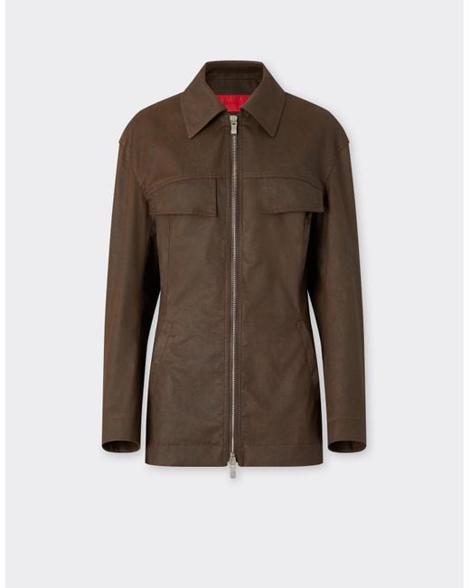 Ferrari Brown Technical Gabardine Jacket With A Vintage Effect