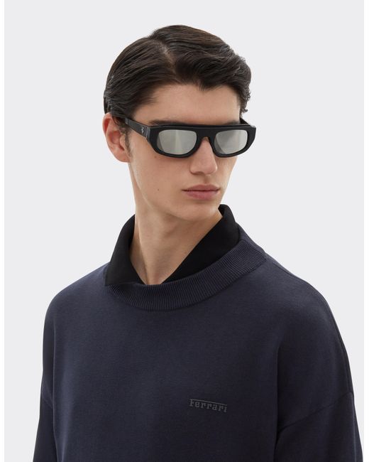 Ferrari Blue Cotton And Silk Long Sleeve Sweater for men