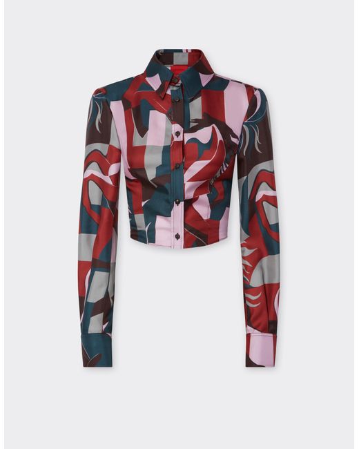 Camisa De Seda Con Estampado De Ponis En Bloques De Color Ferrari de color White
