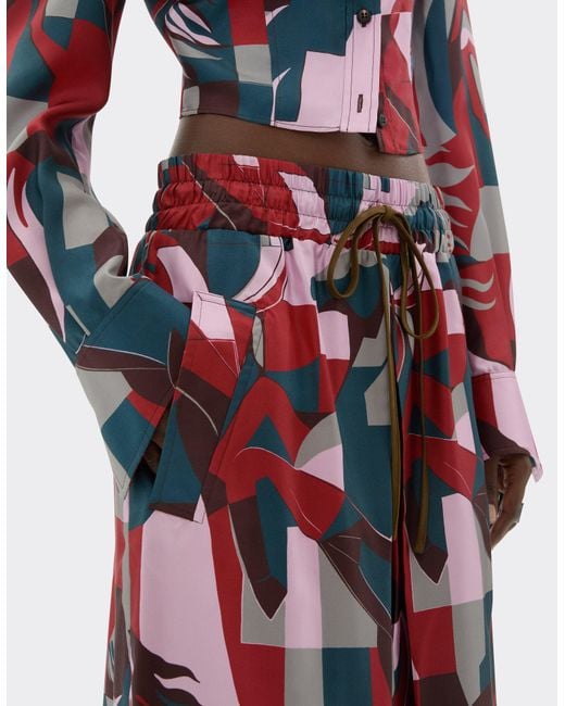 Ferrari White Silk Skirt With Color Block Cavallino Print