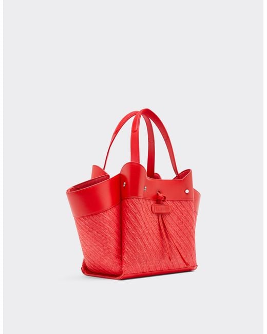 Ferrari Red Small Raffia And Leather Tote Bag