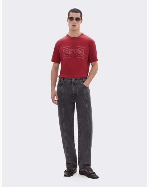 Ferrari Red Cotton T-Shirt With Embroidery for men