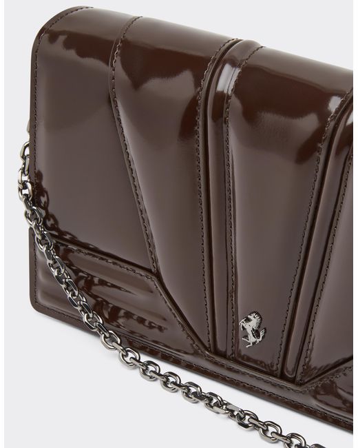 Ferrari Brown Gt Glossy Leather Wallet With Chain Strap