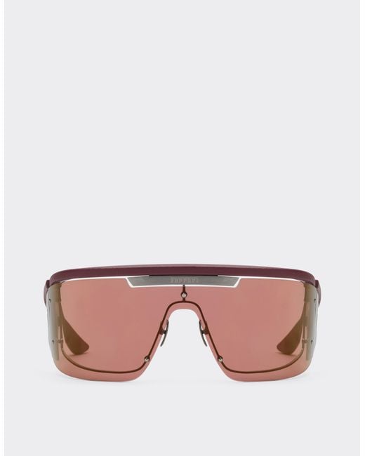 Ferrari Pink Limited Edition Metal And Leather Sunglasses With Dark Redlens
