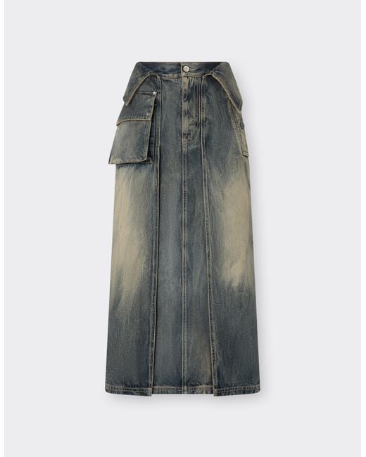 Ferrari Gray Acid-Washed Denim Midi Skirt