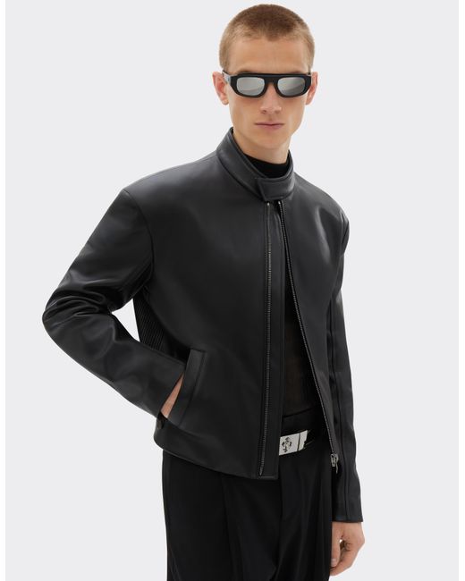 Ferrari Black Nappa Leather Biker Jacket for men