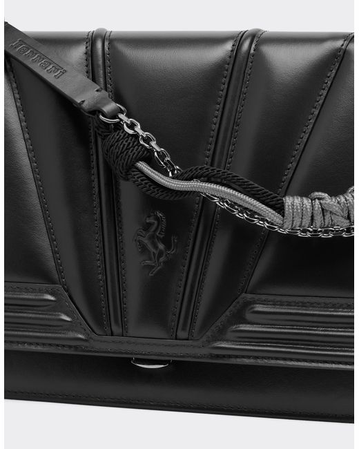 Ferrari Black Reconditioned By Gt Leather Handbag With Scoubidou Detail